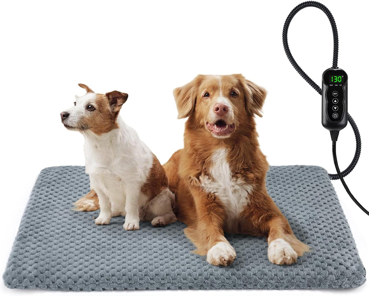 Heated Dog Bed, Waterproof Adjustable Temperature Dog Cat Heating Pad with Timer, Indoor Pet - XL: 47" x 28" / Grey