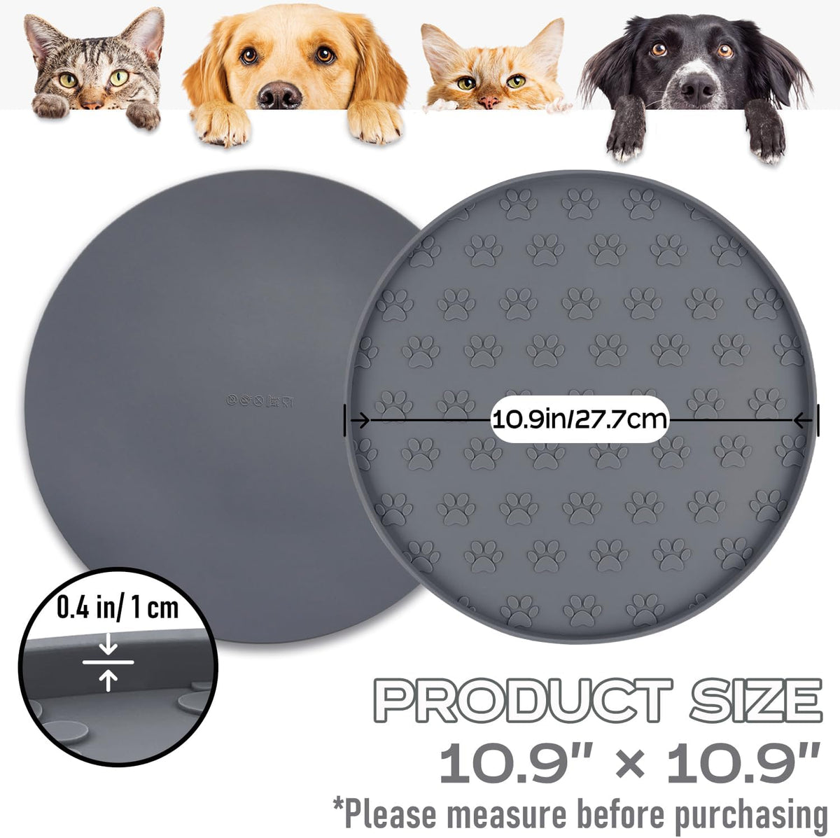 Pet Feeding Mat, Waterproof Anti-Slip Placemats for Dog Cat Bowl Silicone Pet Food Mat, Raised Edge - 1 Black / 10.9"L x 10.9"W - image 3