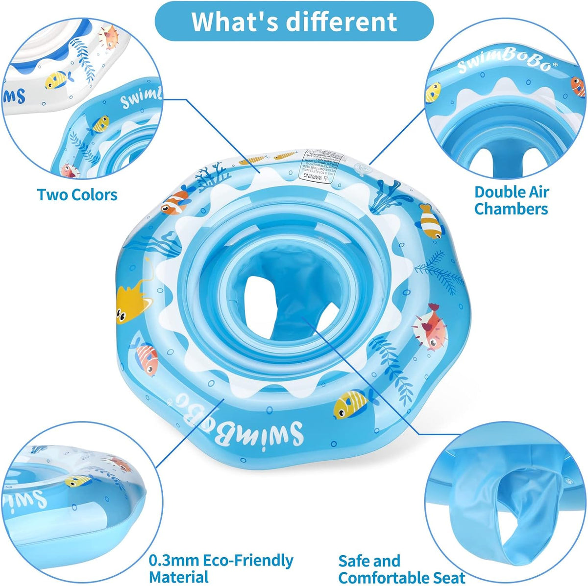 Inflatable Baby Swimming Float with Safety Seat Fun Swimming Pool - Blue Oecan - image 4