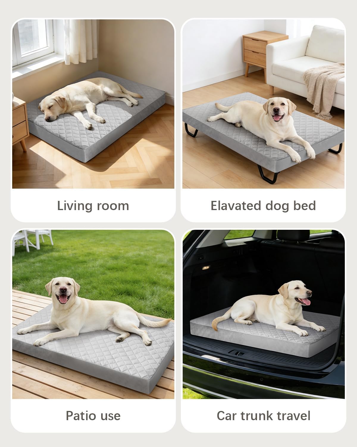 Orthopedic XL Dog Beds Large Sized with Washable Cover, 41x27 - 41.0"L x 27.0"W x 3.5"Th / Light Gray - image 4