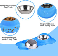 Dog Bowls 2 Stainless Steel Bowl for Pet Water and Food Feeder - 6½ oz ea / Blue - image 3