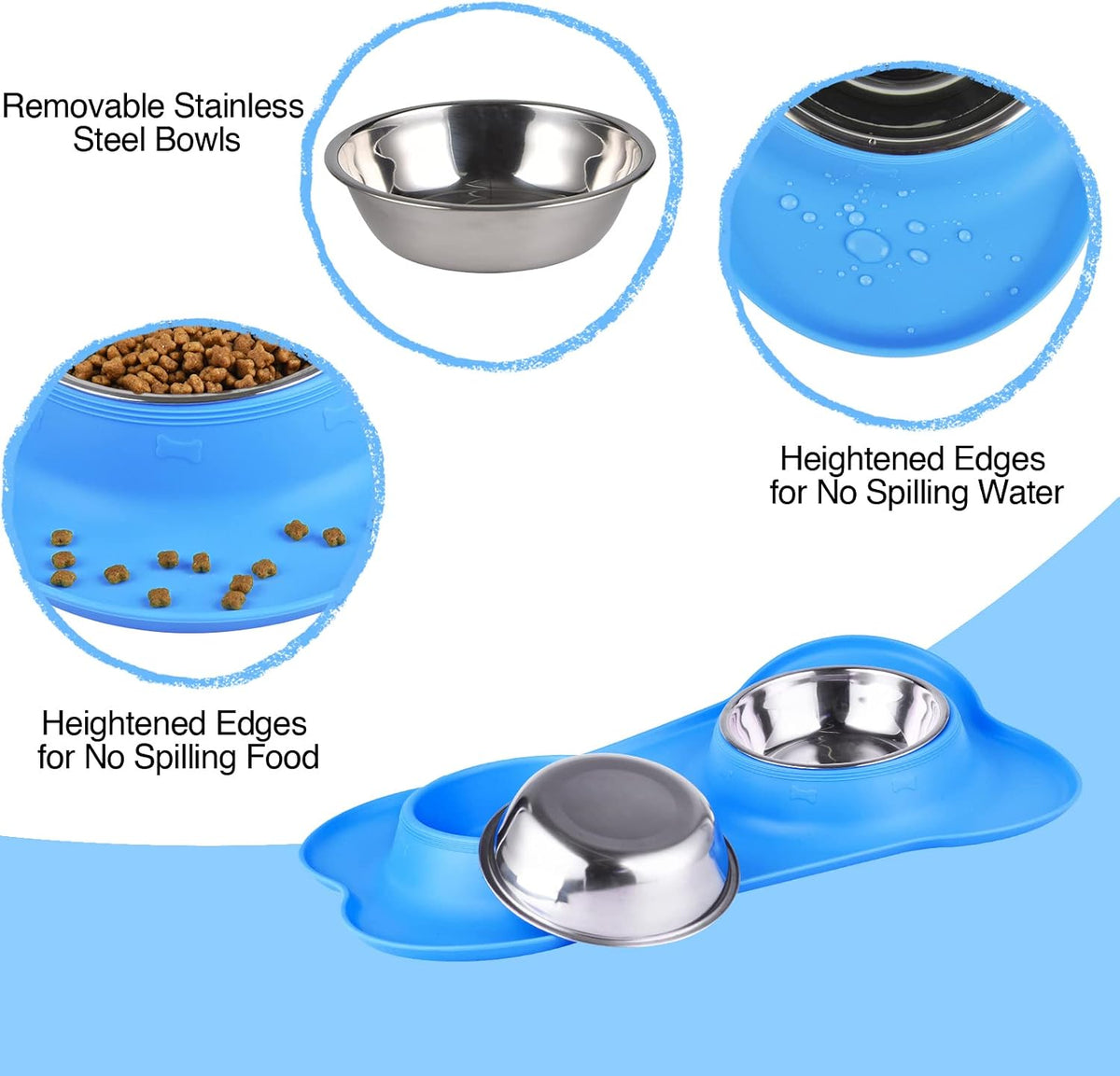 Dog Bowls 2 Stainless Steel Bowl for Pet Water and Food Feeder - 6½ oz ea / Blue - image 3