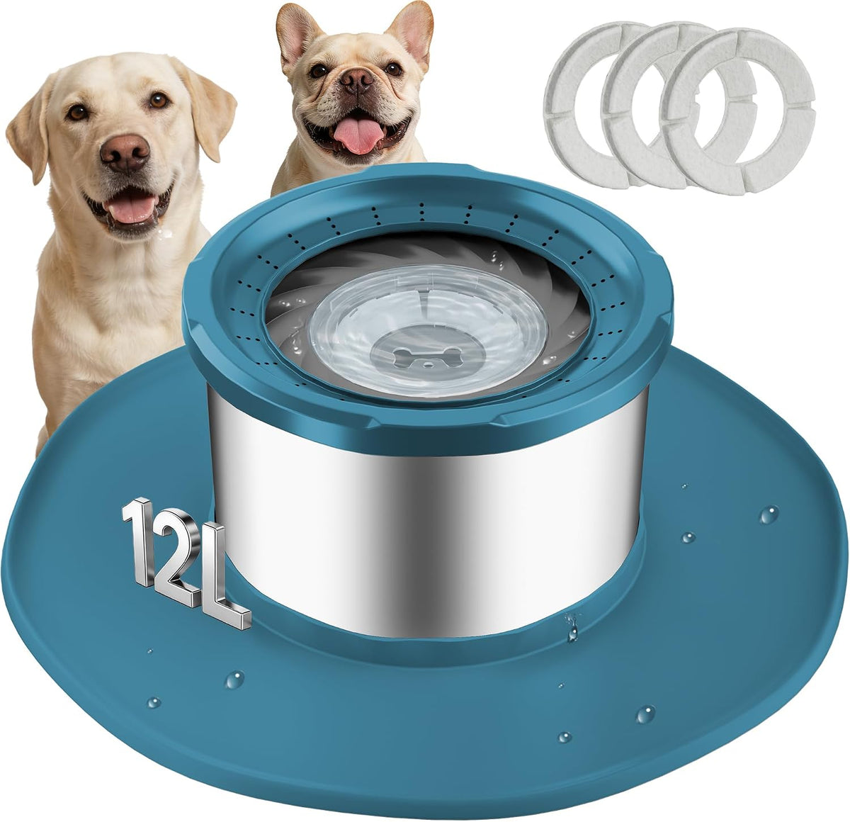 12L No Spill Stainless Steel Dog Water Bowl for Large Dogs – Essentials for Dogs - Blue