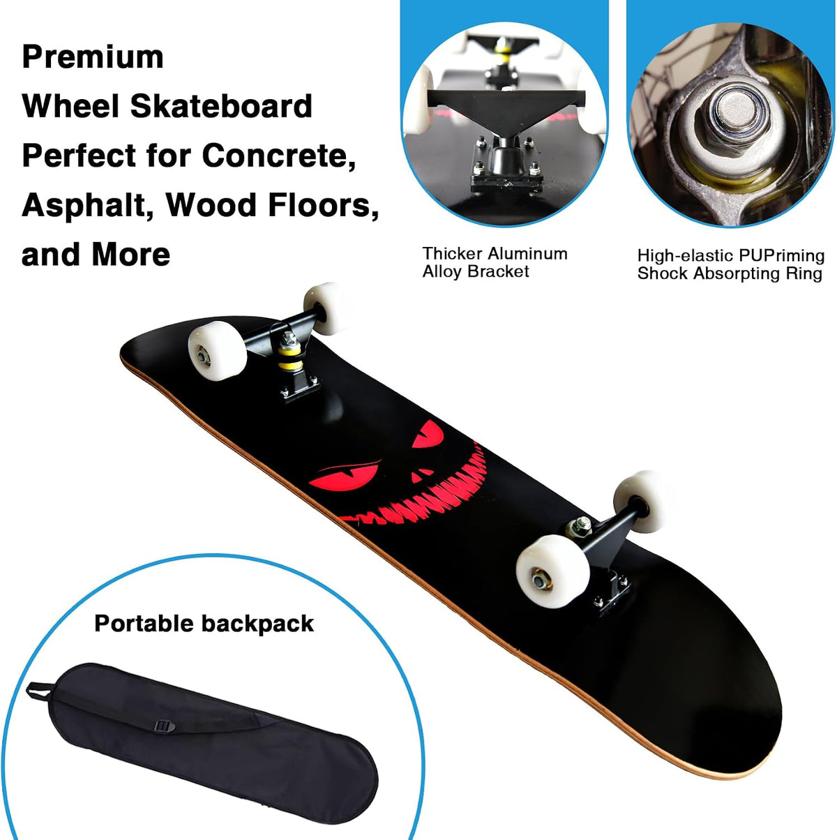 Skateboards for Beginners Kids Boys Girls and Adults, 31''x8'' - Scary Smile - image 4
