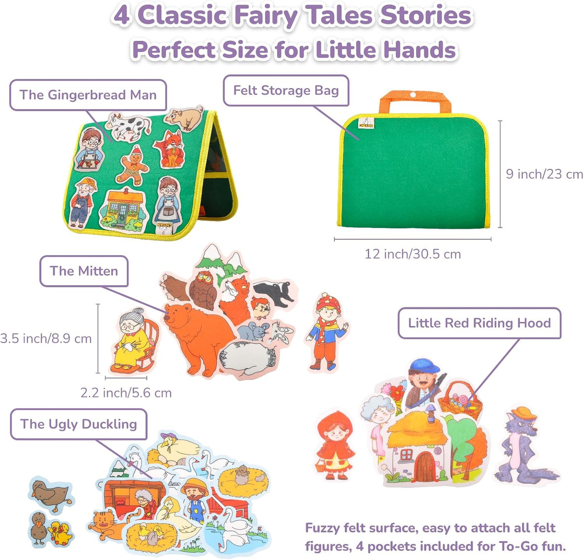 CHEFAN Felt Board for Toddlers, Felt Story Board - The Little Red Riding Hood &3 Other Stories - image 2