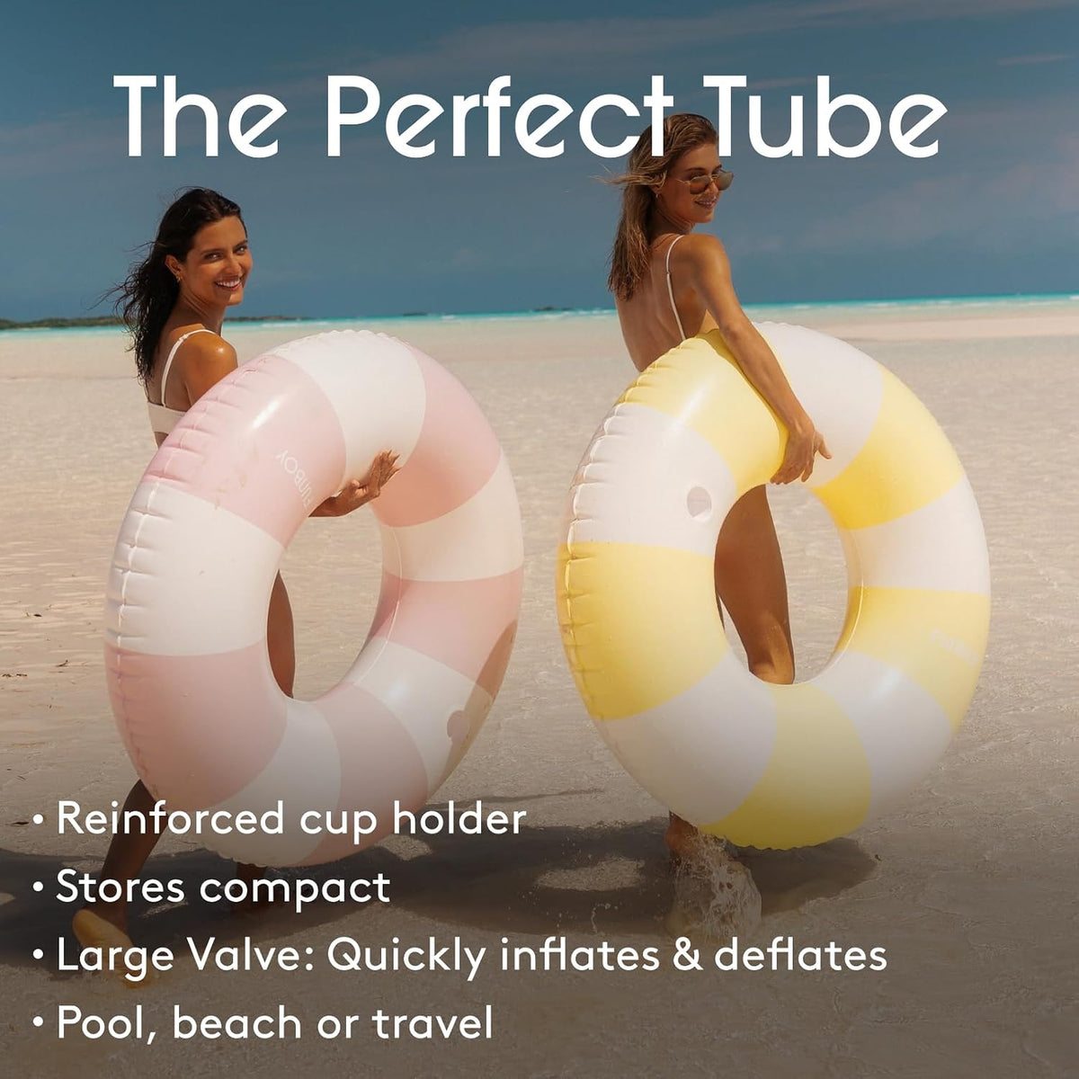 FUNBOY Giant 46" Vintage Green Stripe Pool Tube Float with Cup Holder – Fun for Kids & Family - Yellow / 46" - image 3