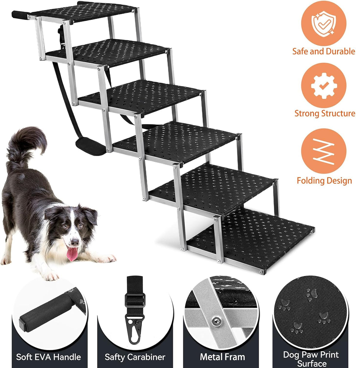 Foldable Dog Steps for Car SUV Truck - Standard 6 Steps / Silver - image 2