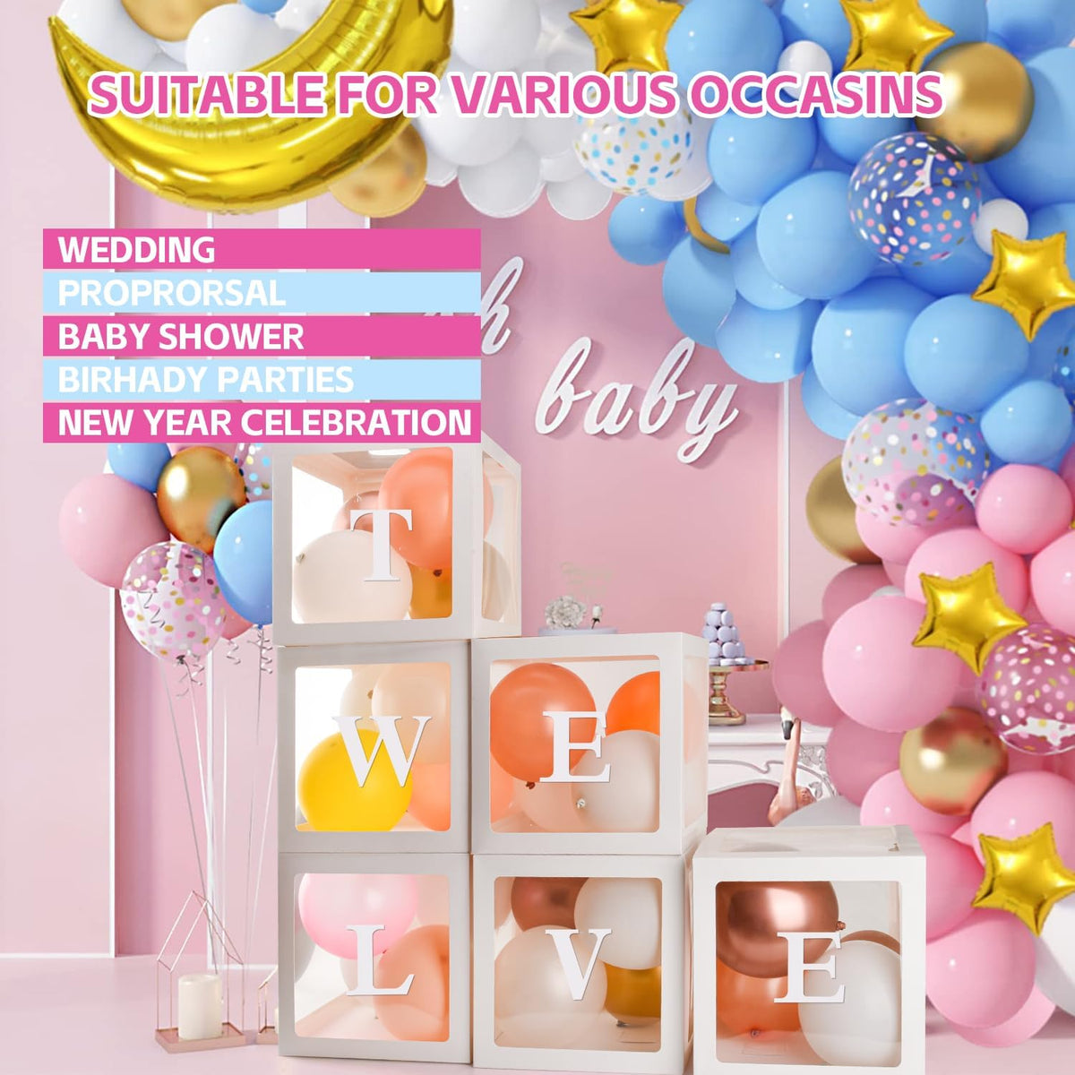 Baby Boxes with 30 PCS Letters - 6 PCS Balloon Box-78 Letter - image 4