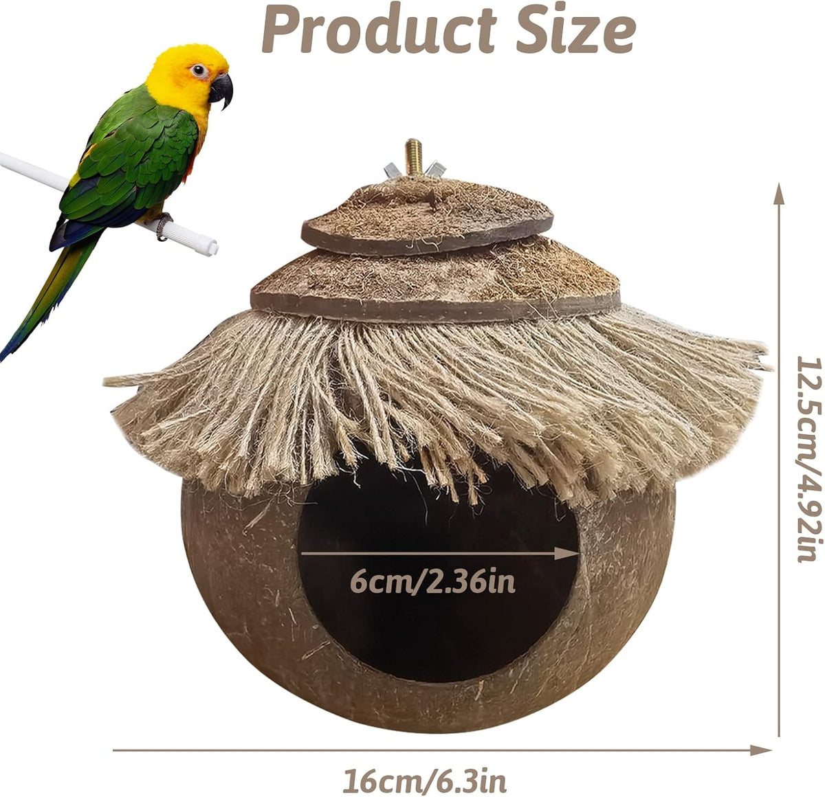 Natural Coconut Hide with Ladder Perches Hanging Bird House Toy - 1pc Gasket and Screw Connection - image 3