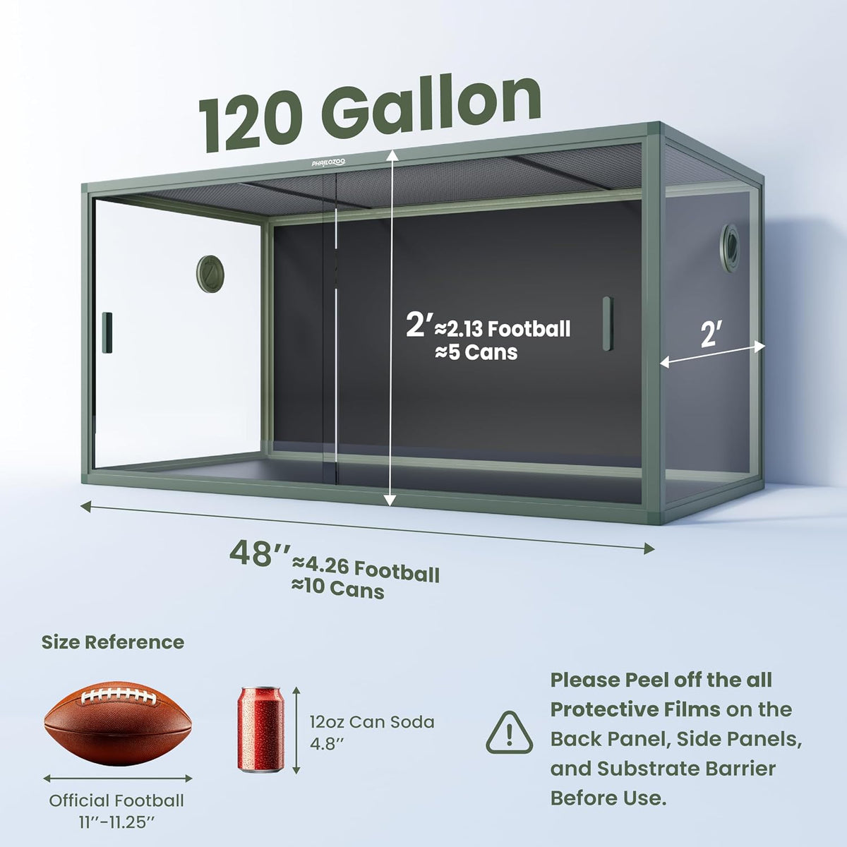 120 Gallon Reptile Tank, Stackable 4x2x2 Reptile Enclosure – Essentials for Reptiles And Amphibians - Earthy Green / 120 Gallon - image 2