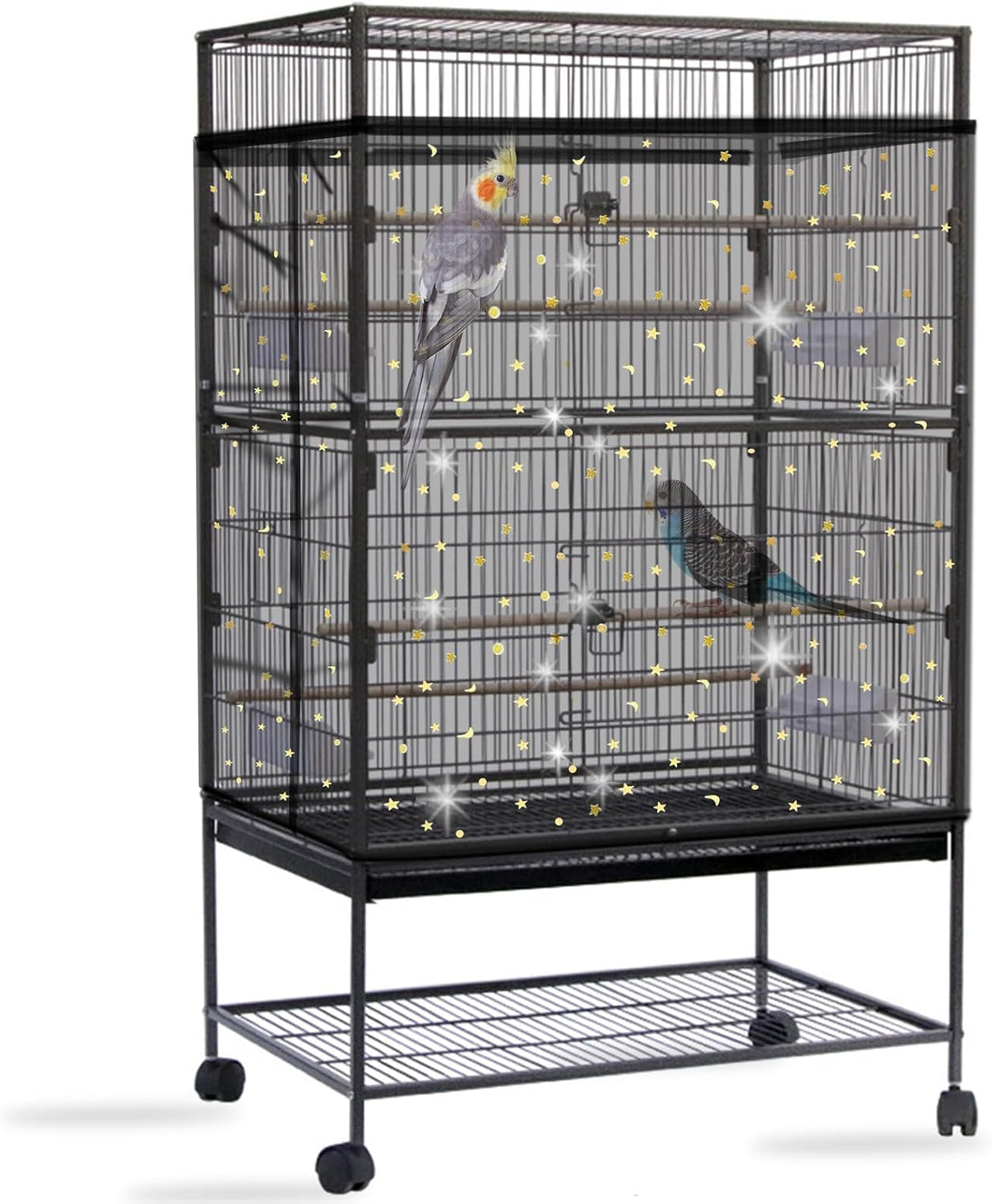 Bird Cage Seed Catcher, Large Bird Cage Cover - Black, Sequins Star