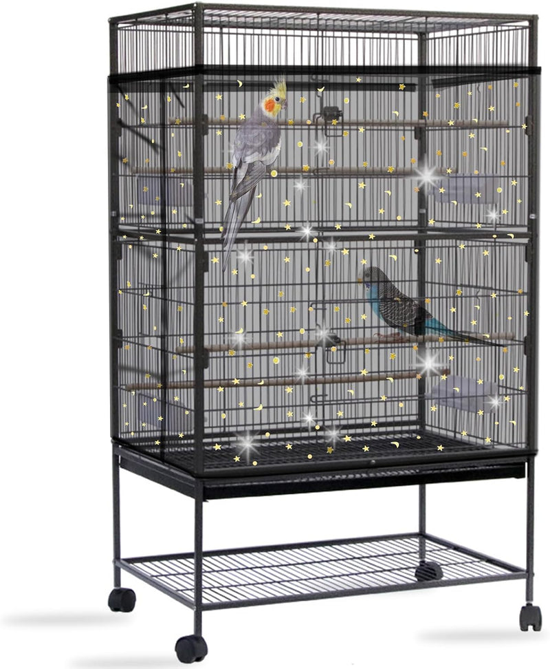 Bird Cage Seed Catcher, Large Bird Cage Cover - Black, Sequins Star