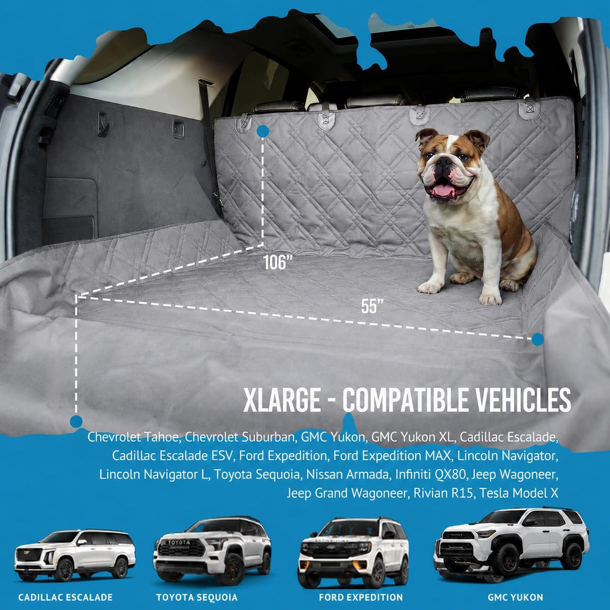 Bulldogology SUV Cargo Liner for Dogs 55"x106" Heavy Duty Pet Trunk - Standard / XL - image 2