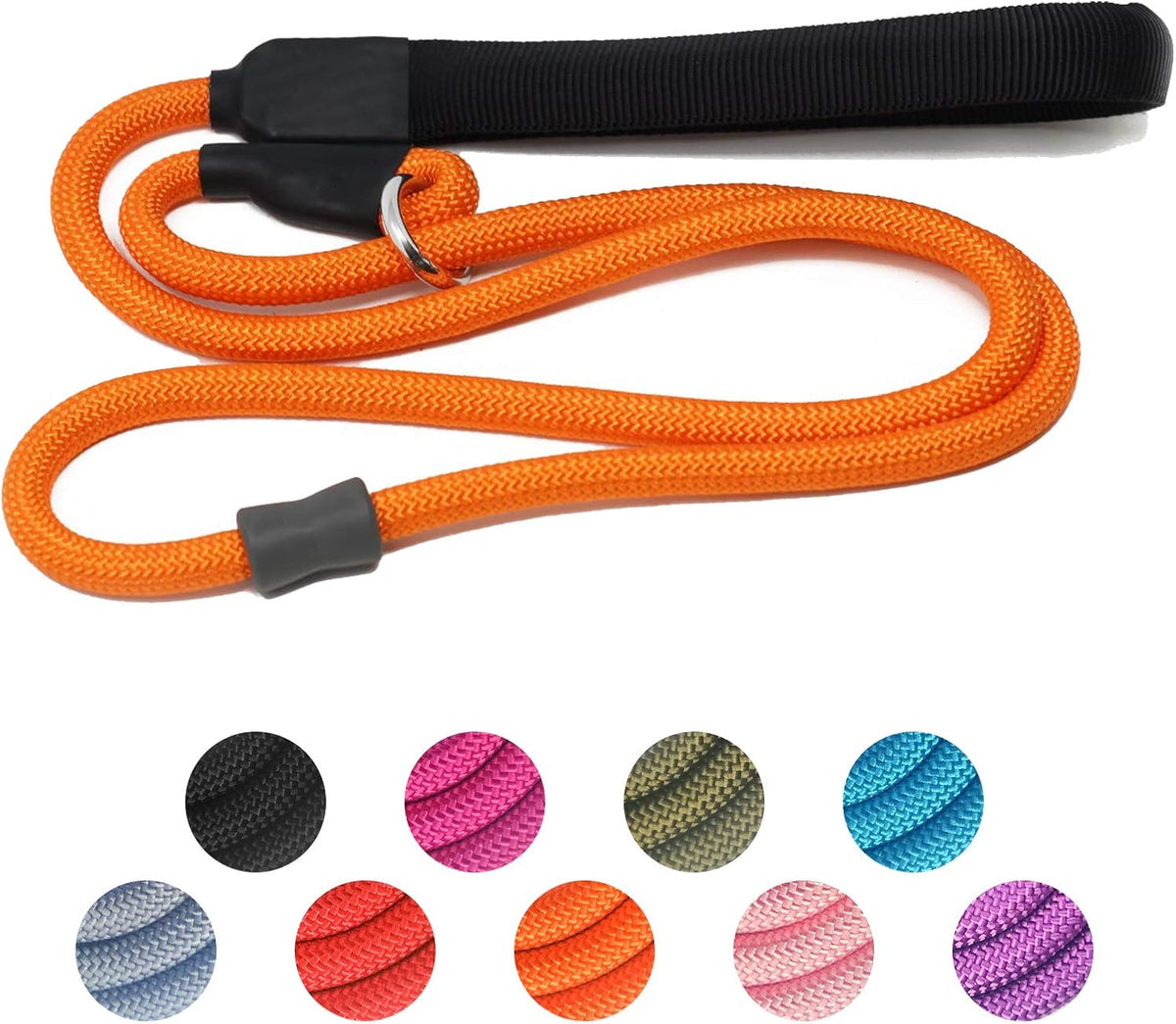 4 ft braided nylon slip rope dog training leash with padded handle