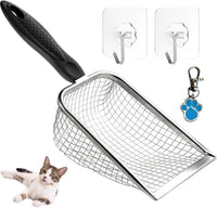 Cat Litter Scoop, Stainless Steel Cats Sturdy Mesh Scooper Kitty Metal Scooper Long Handle Scooper - 5mm Cat Litter Scoop