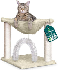 FurHaven 69.3" Tall Cat Scratching Post Tower for Indoor Cats - Cat Tower / Plush Hammock Playground (Cream)