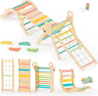 BlueWood 10-in-1 Pikler Triangle Set - Rose Garden / Footprint