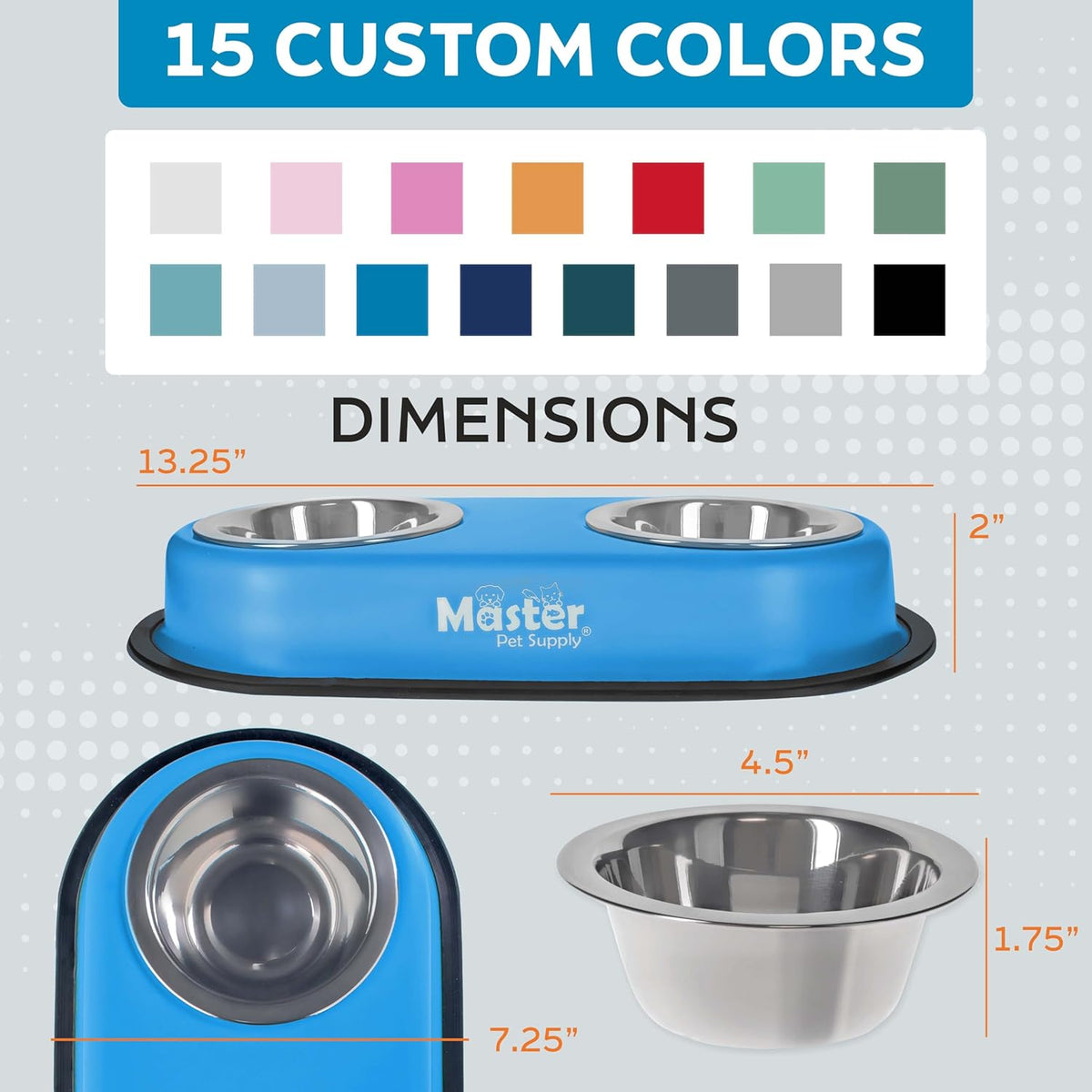 Master Pet Supply Double Dog Bowls Set with Elevated Base Black Velvet – Essentials for Dogs - Navy Blue - image 4
