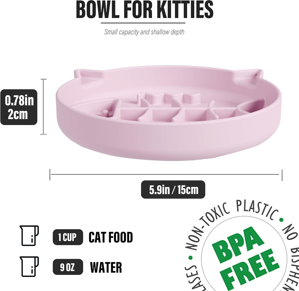 Silicone Cat Slow Feeder Bowl with Suction Cups - 1 CUP / Pink - image 2
