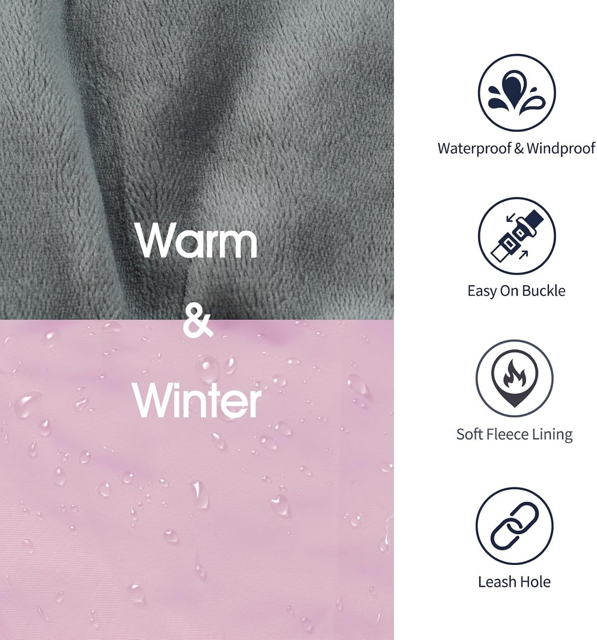 IECOii Extra Warm Reflective Dog Coat - XXXX-Large(Chest:37.4-53.1 in) / Pink - image 3