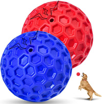 2 Pack Indestructible Squeaky Dog Balls for Aggressive Chewers - Blue+Red