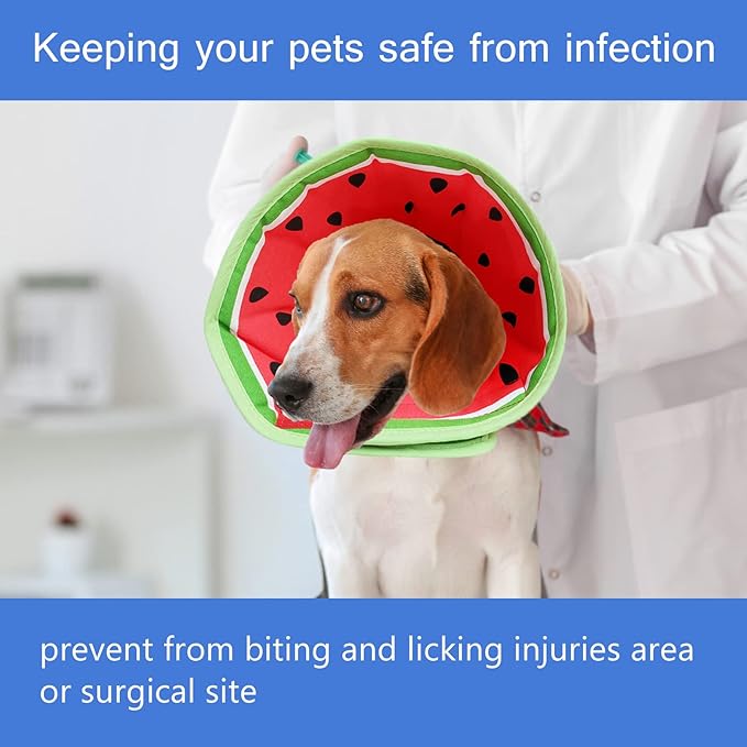 Soft Dog Cone, Lightweight Elizabethan Collar for Dogs, Adjustable Soft Cones for Dogs/Cats to Stop Licking After Surgery, Cute Watermelon Cone of Shame Alternatives for Pets (Medium)