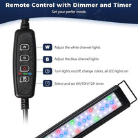 Tatub 11W LED Aquarium Light for 18"-24" Fish Tank, Full Spectrum Fish Tank Light with White Blue Red Green LEDs, 10 Levels of Brightness，Timer Auto On/Off