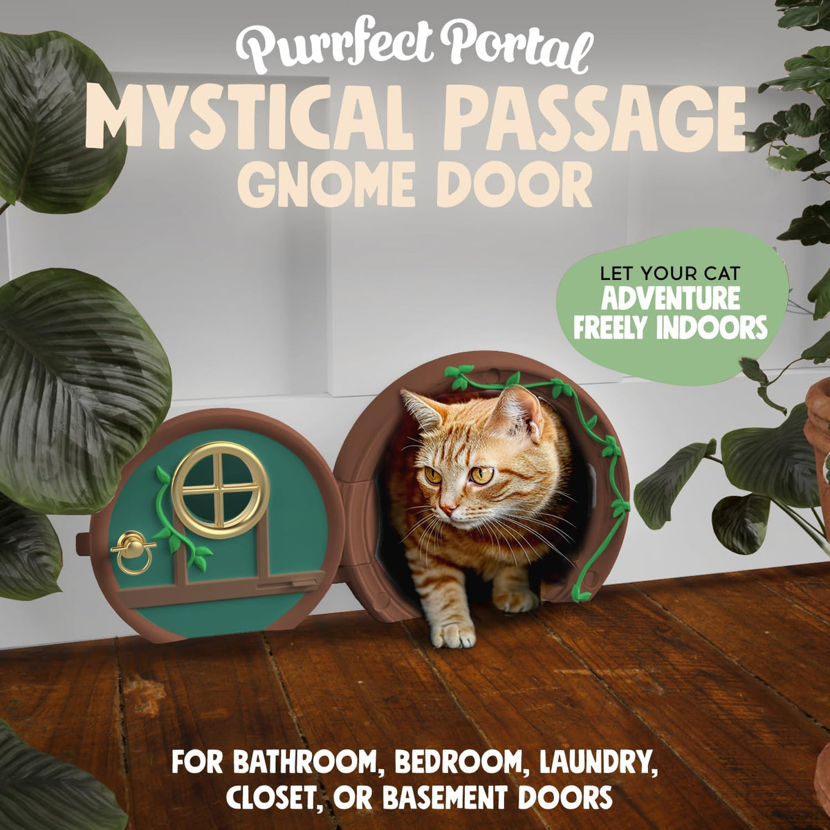 Gnome Door Cat Door for Interior Doors - Brown and Green - image 2