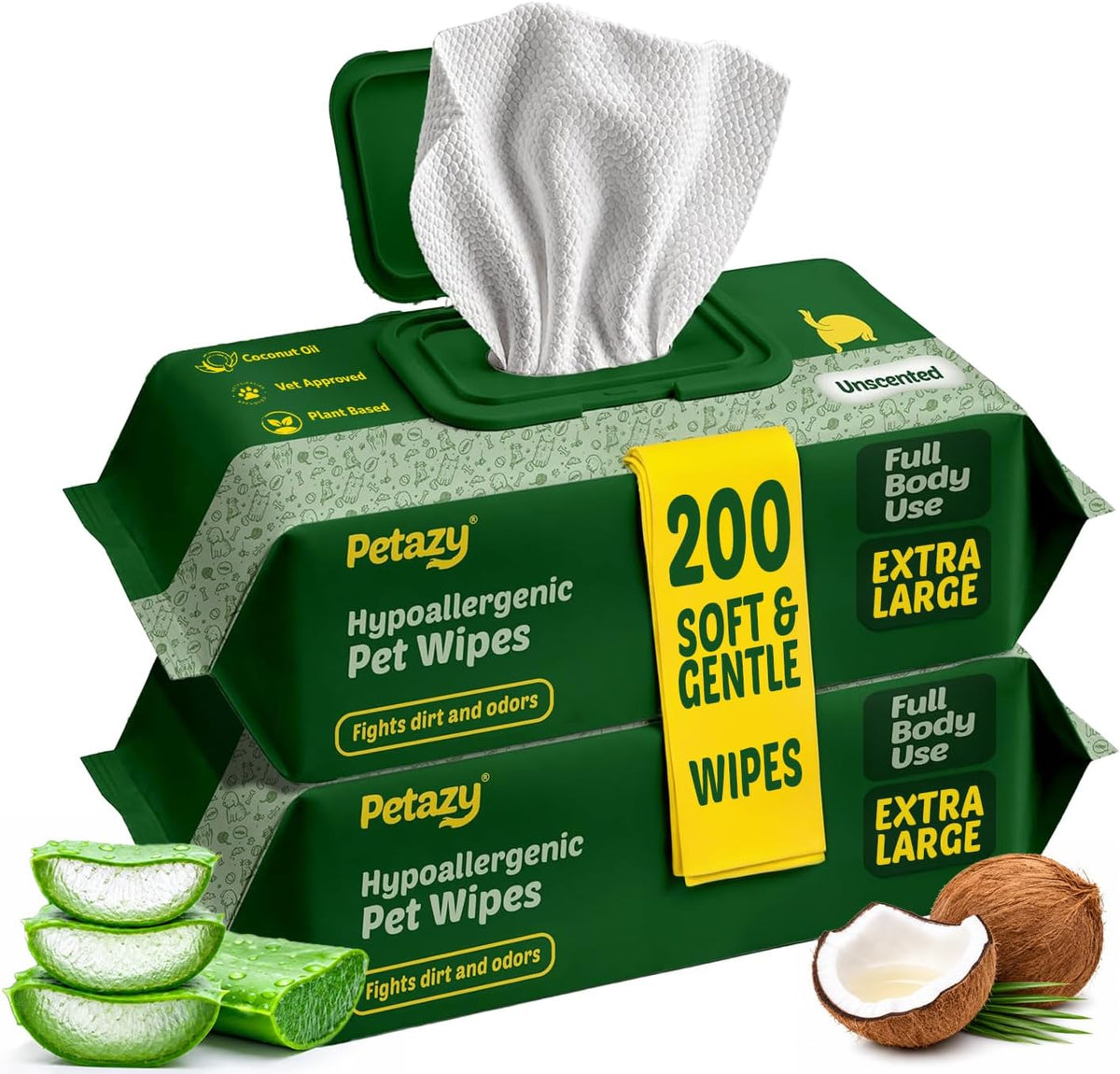 Pet Wipes for Dogs & Cats, Paws, Ears & Butt Cleaning - Unscented / 200