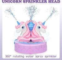 Airyard spinning unicorn sprinkler for kids with castle base spraying water - view 3