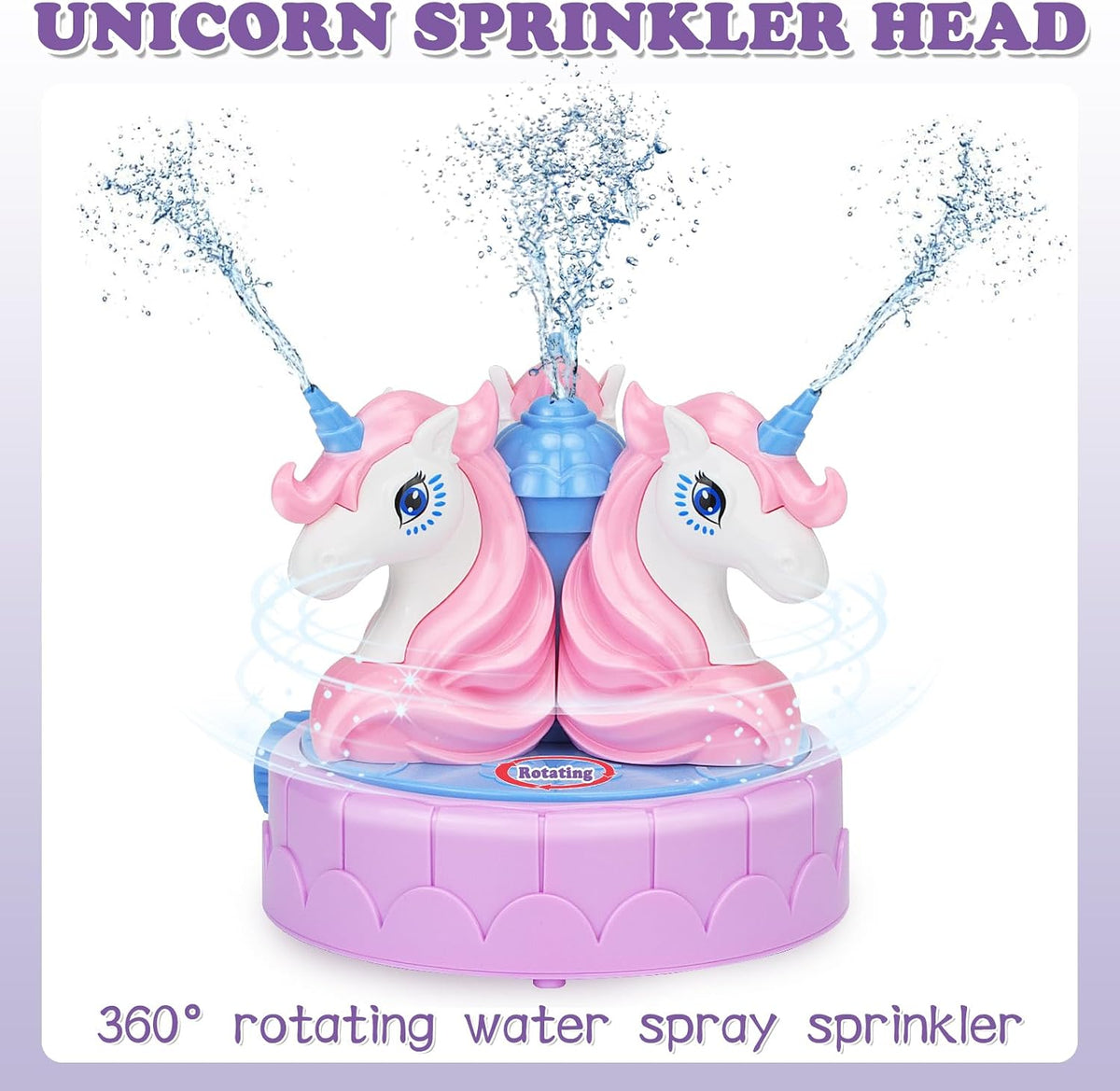 Airyard spinning unicorn sprinkler for kids with castle base spraying water - view 3