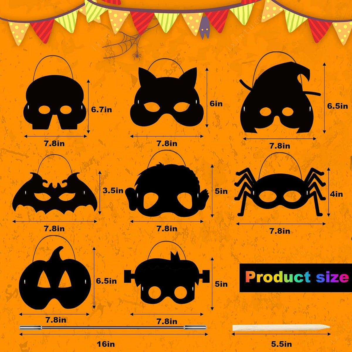 Natonhi 32 rainbow Halloween scratch art masks with wooden styluses and strings - view 23