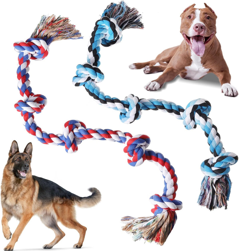 XIGOU Dog Rope Toys for Large Dogs Aggressive Chewers - Blue & Red / 5 Knots
