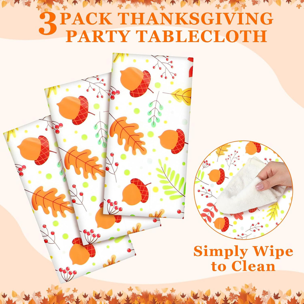 Newwiee 3 pack Halloween plastic tablecloths with candy corn print, 108 x 54 inches - view 37