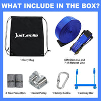 Just.smile kids zipline kit with 60 ft slackline, pulley and swing seat - view 2