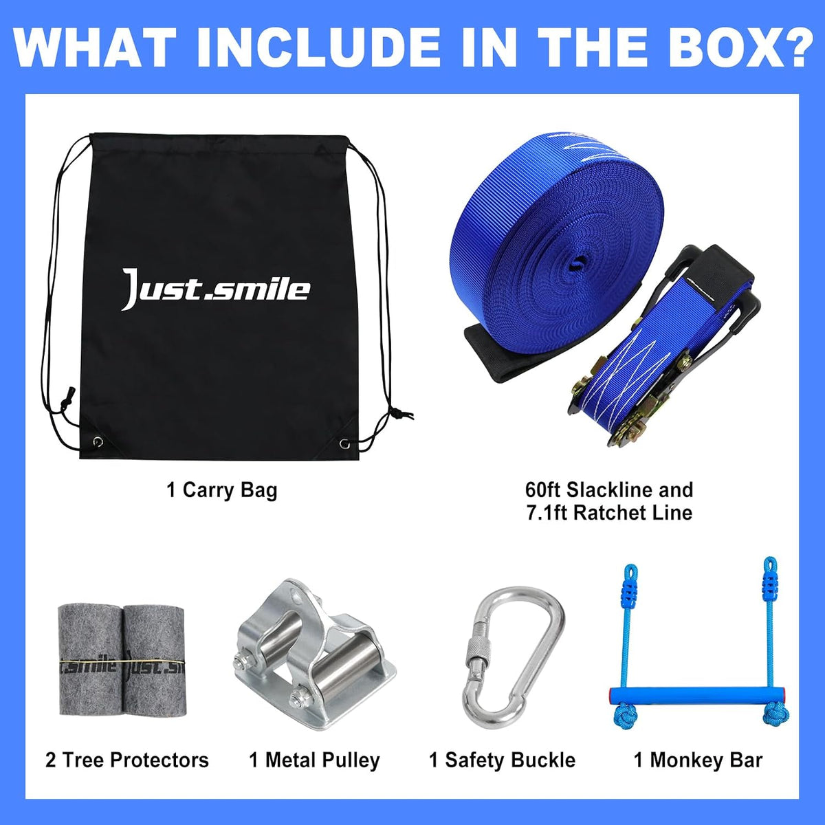 Just.smile kids zipline kit with 60 ft slackline, pulley and swing seat - view 2