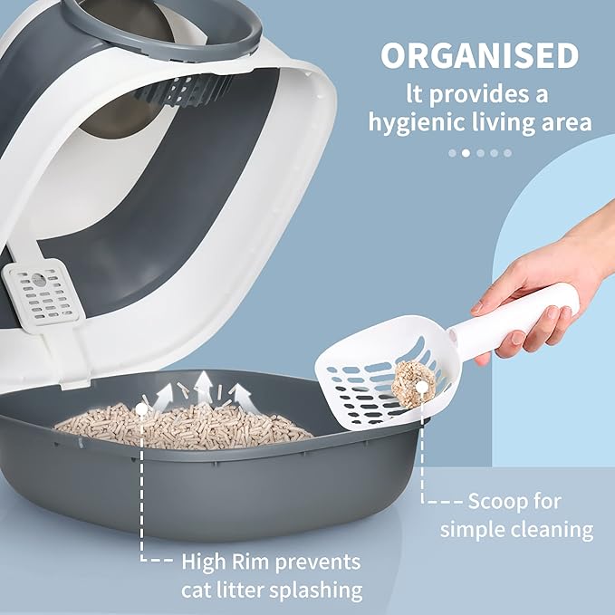 PawHut Cat Litter Box with Lid, Covered Litter Box w/High Sides, Air Freshener, Large Two-Way Entrance Kitty Toilet, Foldable, Easy Clean, White