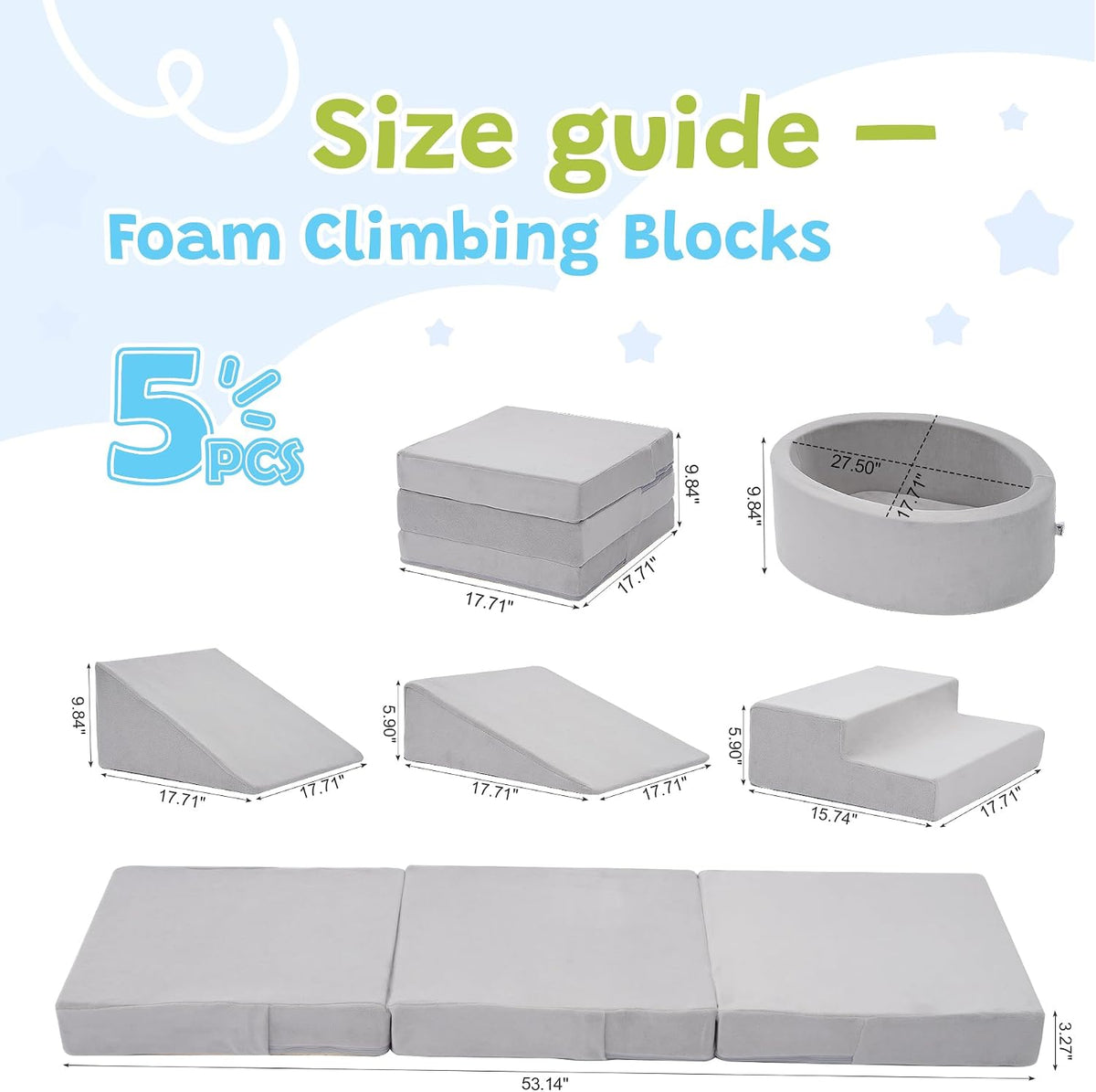 Elftopia foam climbing set with ball pit, stairs and ramps for toddlers in grey - view 13