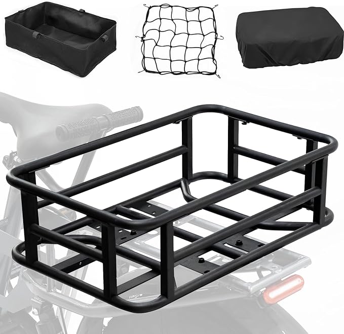 AWQM Large Ebike Basket, Waterproof Metal Electric Bicycle Basket, Quick Assemble Bike Accessories Rear Cargo Rack for Picnic, Pet, Sports