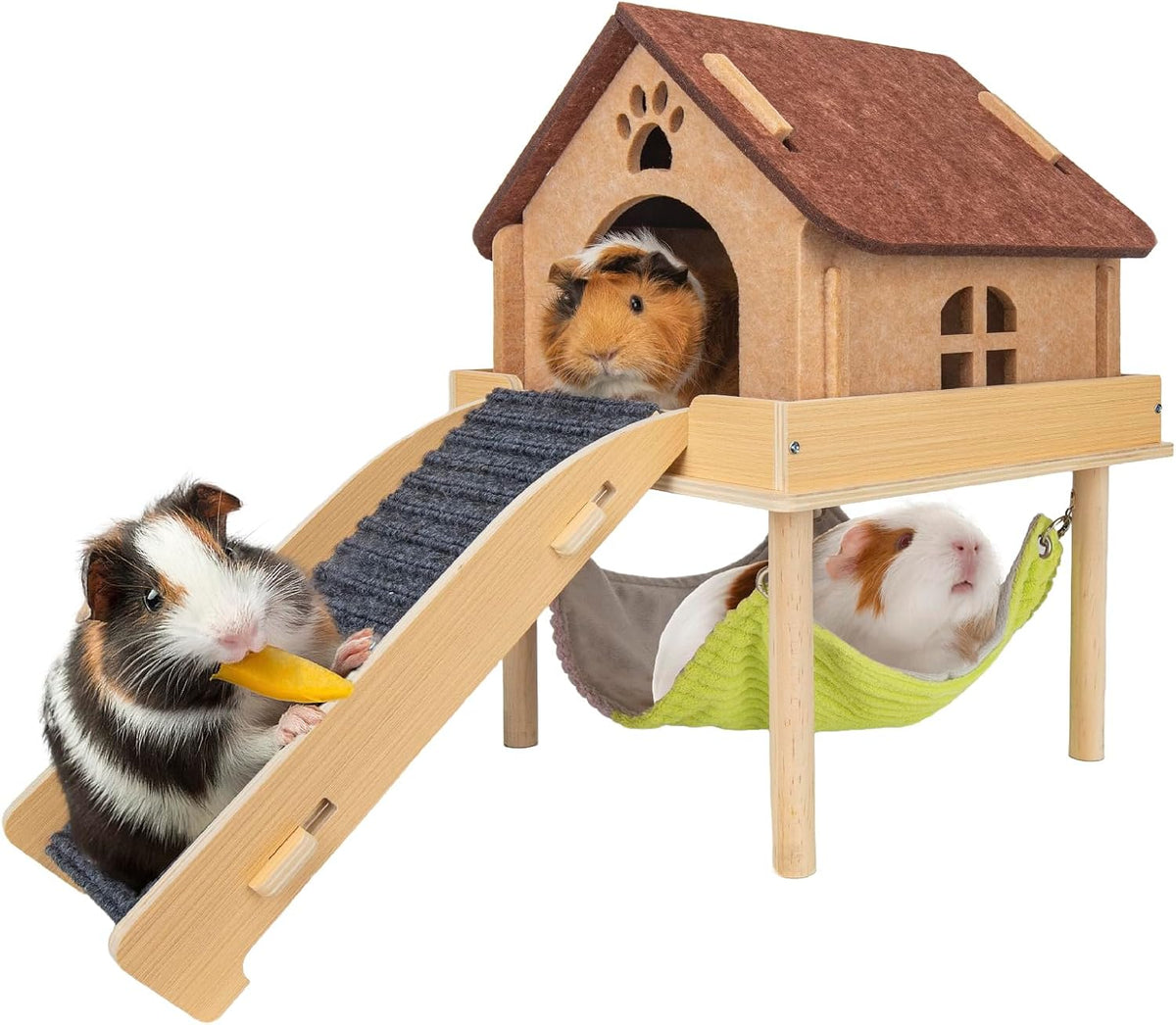 3 in 1 Enlarged Guinea Pig Hammock - Brown Roof