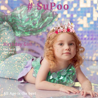 SuPoo 4th Birthday Headband Flower Crown for Girls Princess Tiara 4th - Pink-7th - image 4
