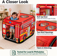 Cecailin fire truck pop up play tent for kids with roll-up door in red - view 20