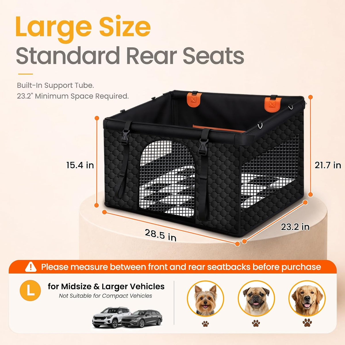 Large Dog Car Seat Half Back Seat Extender with Hard Bottom – Essentials for Dogs - Checkered / Large - image 2
