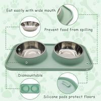 BNOSDM Double Dog Food Bowls Stainless Steel Dog Food and Water Bowls - Green【Set of 2】 - image 2