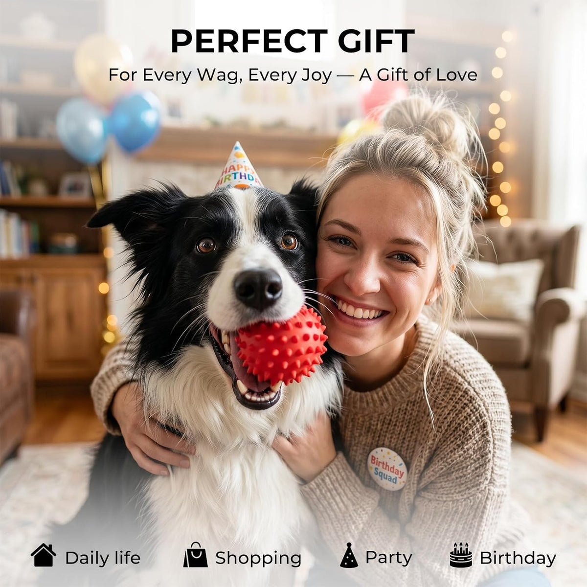 3.5''Durable Squeaky Dog Ball for 25-80lbs Aggressive Chewers – Essentials for Dogs - 1 PC-Beef-Red - image 4