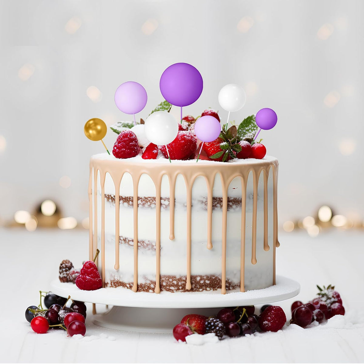 NACHLYNN 80 Pcs Cake Balls Decorations Mini Balloon Cake Topper Balls - Purple Gold Series - image 3