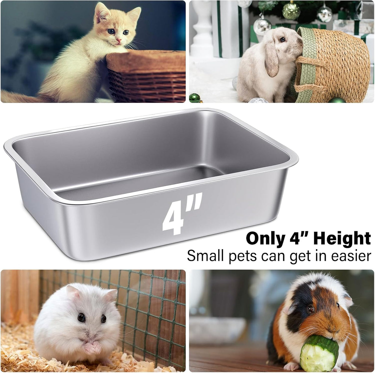 Stainless Steel Litter Box 2 Pack，Metal Litter Box - 2packs-M-4" H - image 2