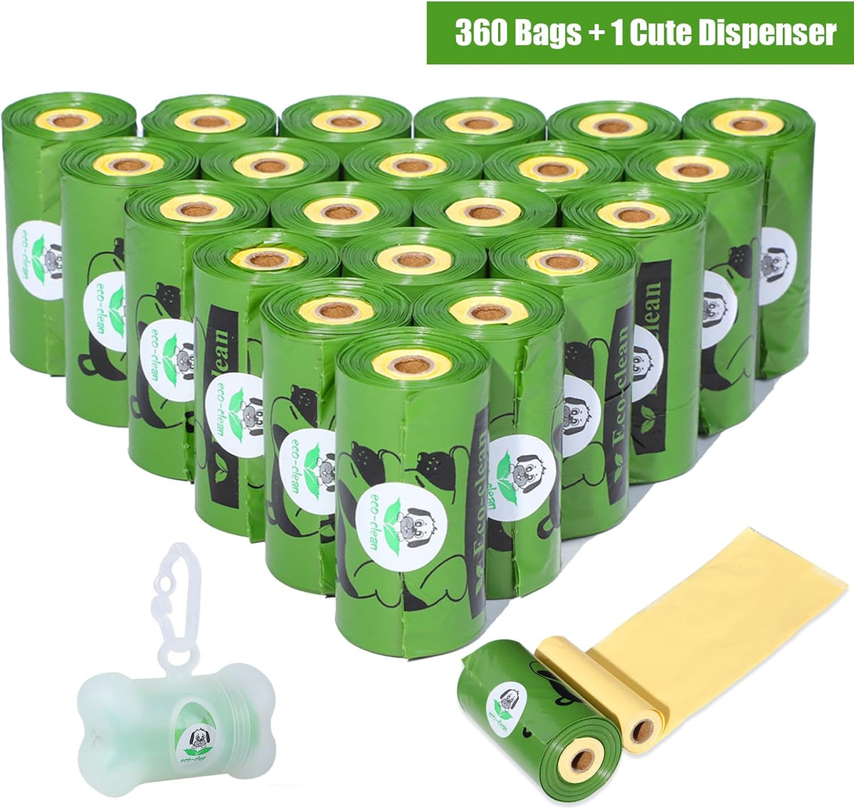 ECO-CLEAN Dog Poop Bags, 24 Rolls/360 Bags with Dispenser – Essentials for Dogs - Green with Indicator - image 4