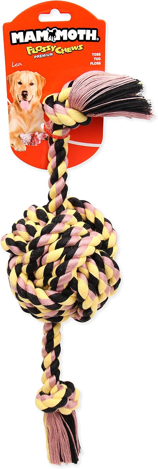 Mammoth Pet Products Flossy Chews Color Monkey Fist Ball with Rope - Large 18" / 1 - image 2