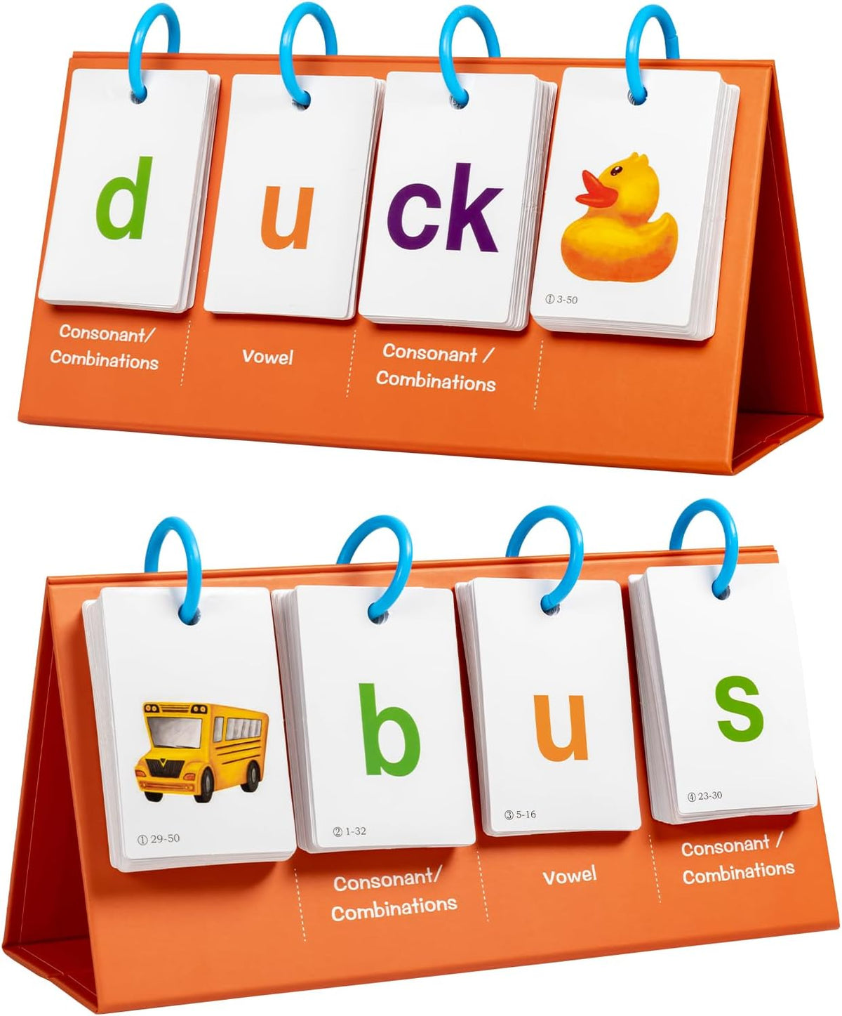 Alened phonics flash cards with CVC word builder panel, rings and picture cards - view 2